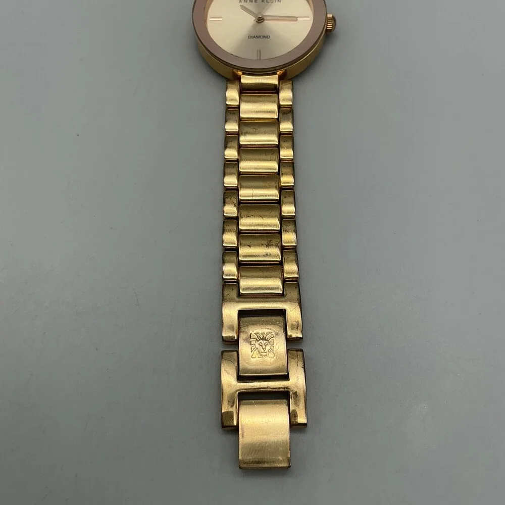 Anne Klein Womens Watch 32mm Champagne Dial Gold Tone Diamond New Battery 7.25